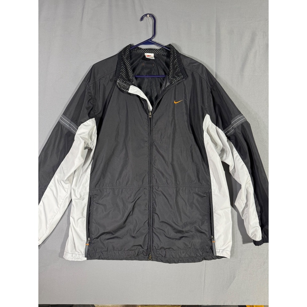 Vintage Nike Men's XL Track Jacket Black White Orange Swoosh FullZip Lightweight